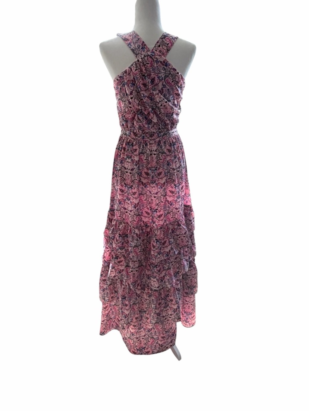 Outerknown Bailey Cross Halter Pink Floral Cut-Out Tiered Maxi Dress - Picture 4 of 10